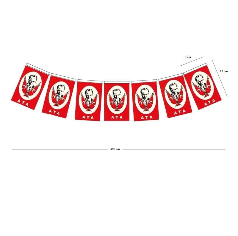 Ata-Türk Bayrağı, İpli, Kağıt, Orta, 380cm - 8cm x 13cm - 40'lı