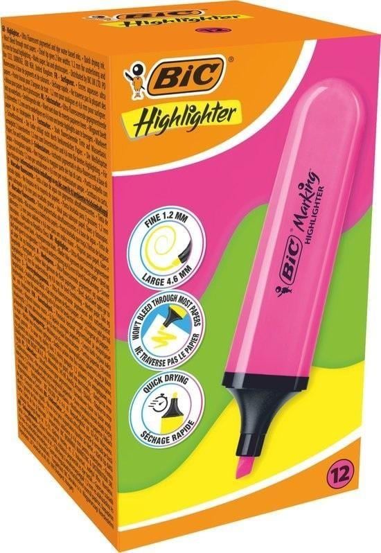 BİC Fosforlu Kalem Flat Highlighter Pembe 12'li Paket