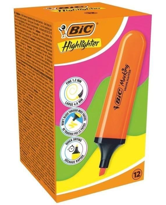 BİC Fosforlu Kalem Flat Highlighter Turuncu 12'li Paket