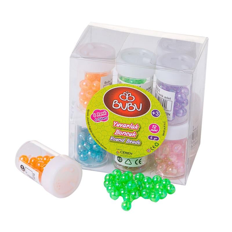 Bu-Bu Yuvarlak Boncuk 12 mm 6 Renk 12’li Paket