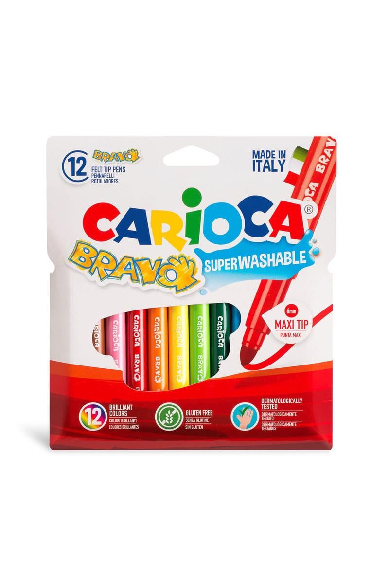 Carioca Bravo Jumbo Süper Yıkanabilir Keçeli Boya Kalemi 12 Renk