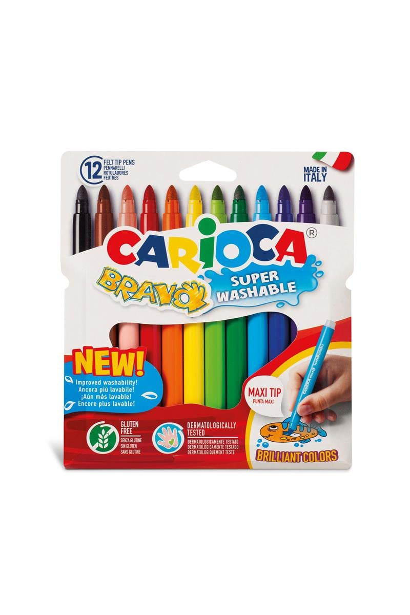 Carioca Bravo Jumbo Süper Yıkanabilir Keçeli Boya Kalemi 12 Renk