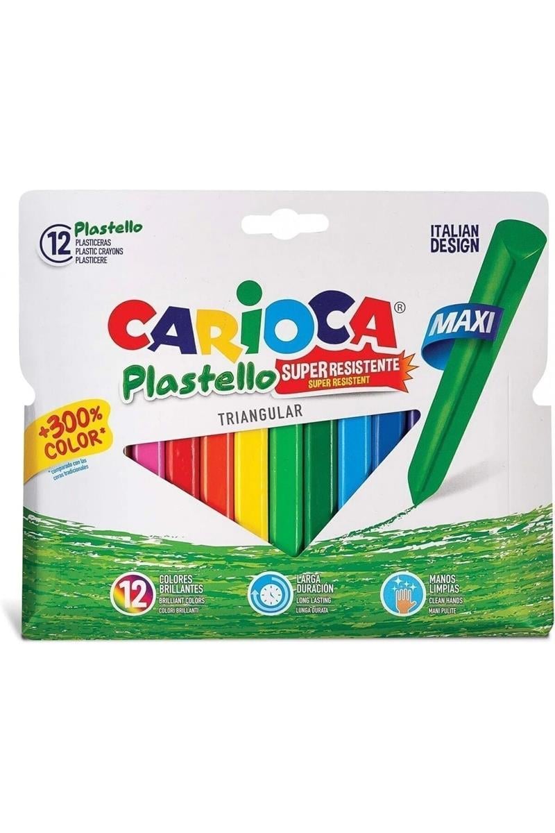 Carioca Plastello Jumbo Üçgen Elleri Kirletmeyen Yıkanabilir Pastel Boya Kalemi 12 Renk