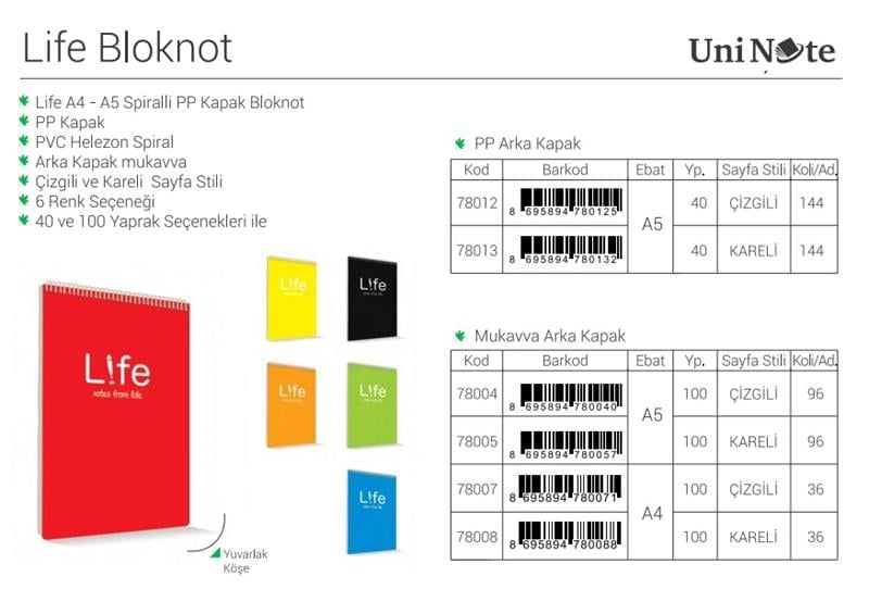 Çınar Life A5 PP Kapak 40 Yaprak Çizgili Bloknot 12'li Paket