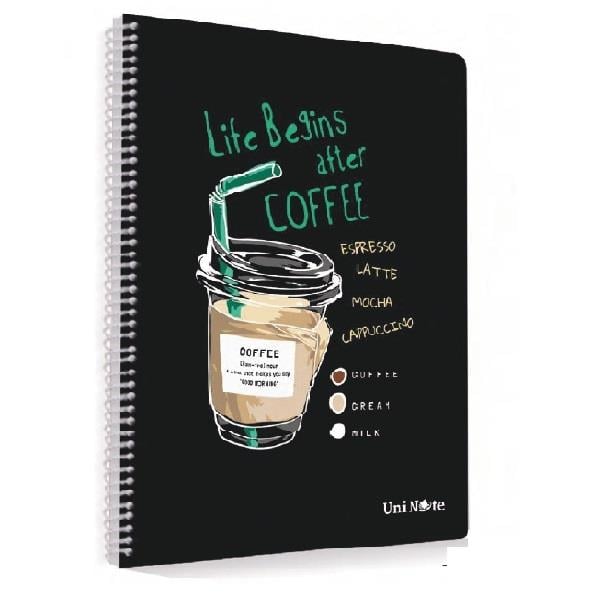 Coffee Plastik Kapak 96 Yaprak Kareli Spiralli A4 Defter