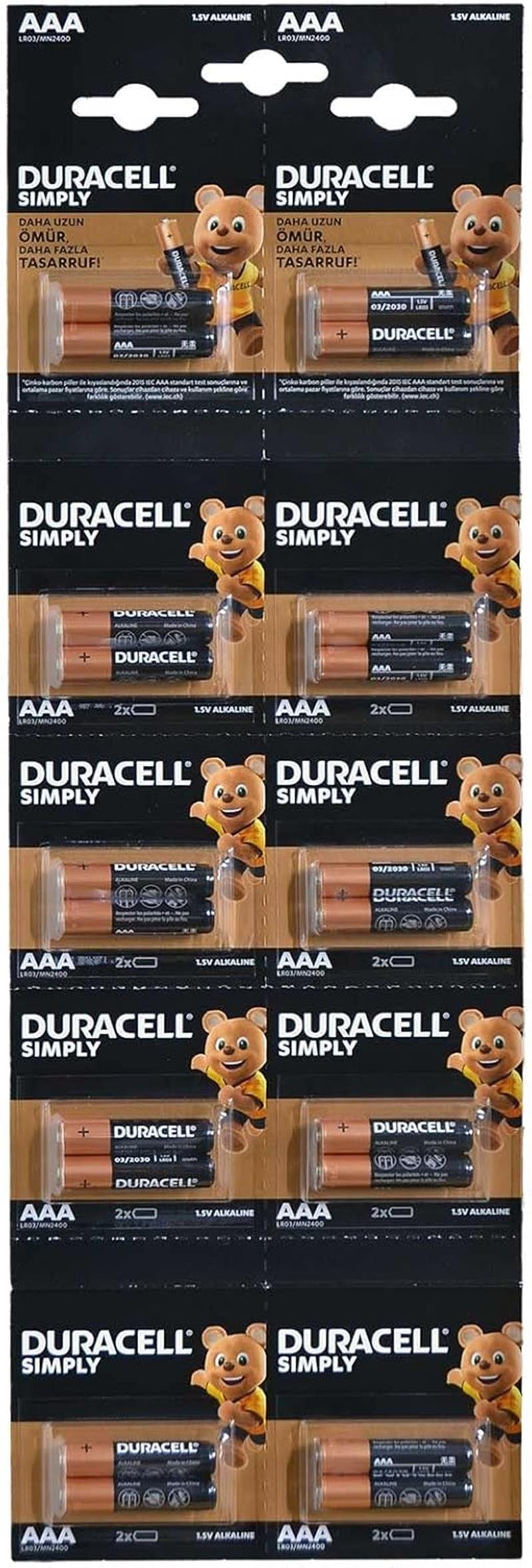 DURACELL AAA İNCE KALEM PİL 20'Lİ KARTELA