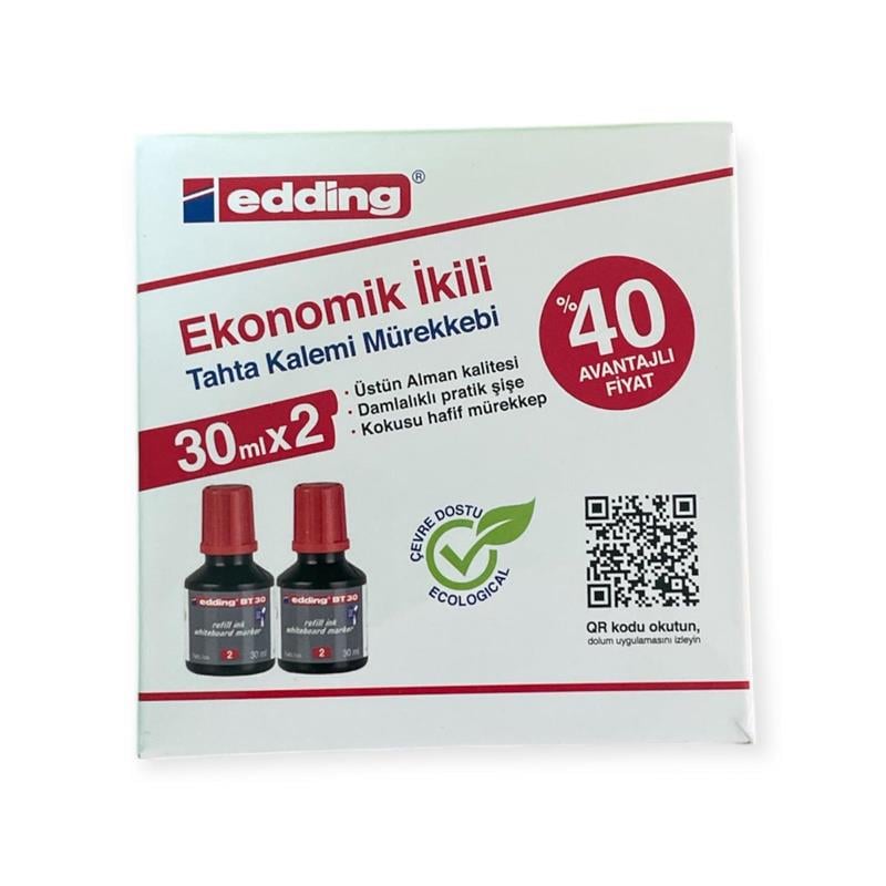Edding Tahta Kalemi Mürekkebi 30ml 2'li Kırmızı Bt30