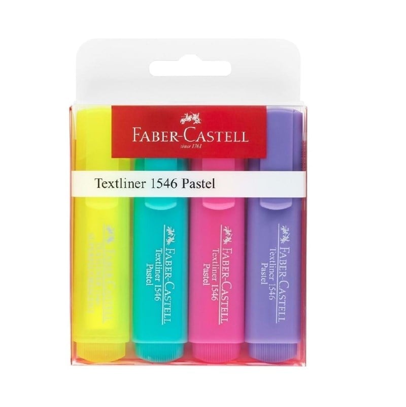 Faber Castell Fosforlu Kalem 1546 Şeffaf 4’lü Set Pastel Renkler