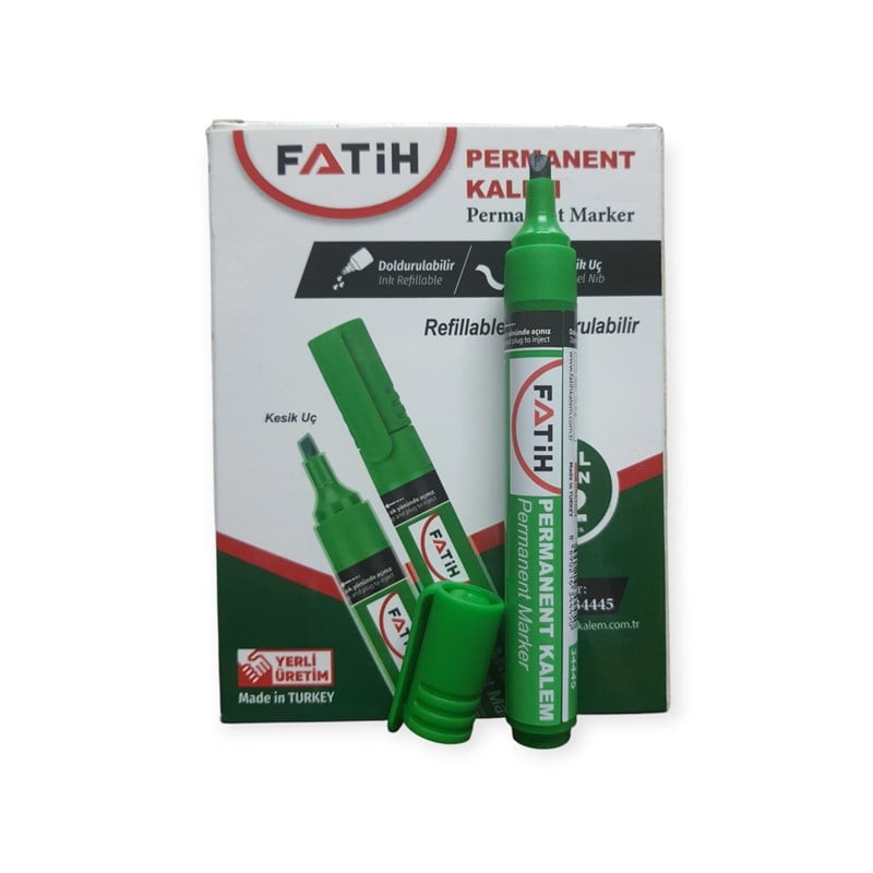 Fatih Doldurulabilir Yeşil Renk Marker Koli· Kalemi· Kesik Uç 4.5mm 12'li Paket 