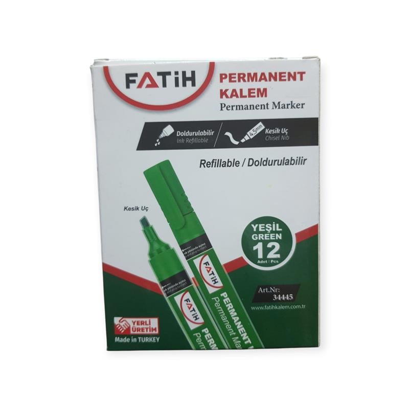 Fatih Doldurulabilir Yeşil Renk Marker Koli· Kalemi· Kesik Uç 4.5mm 12'li Paket 
