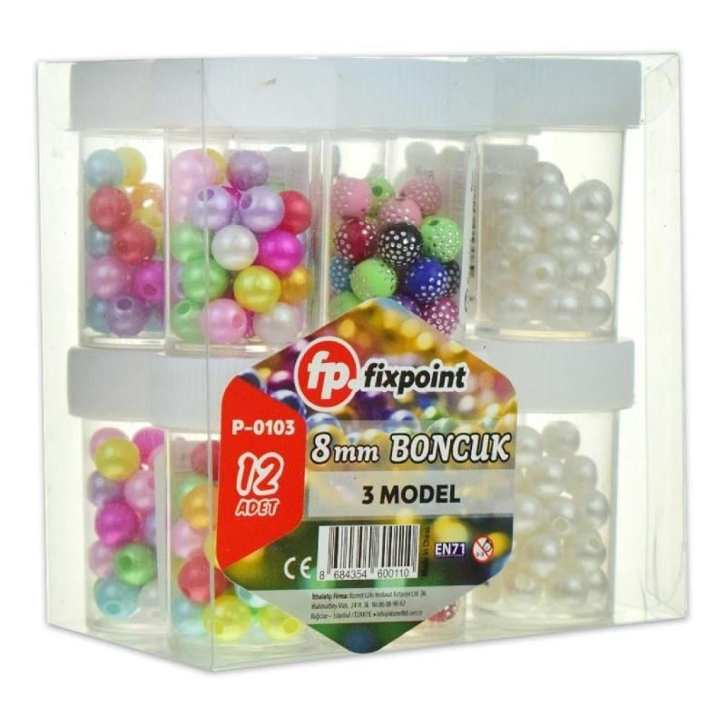 Fixpoint Boncuk 8mm 3 Model Mix P-0103 12'li Paket