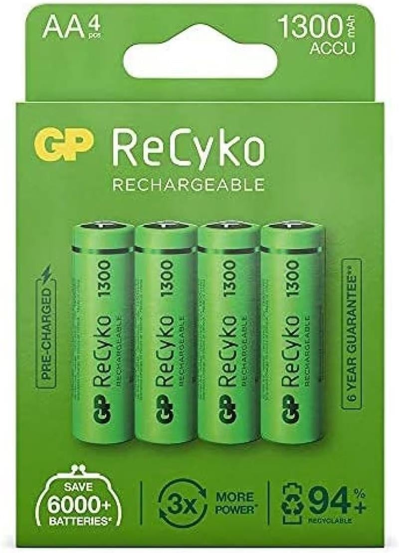Gp Batteries Recyko+ 1300 Aa Kalem Ni-Mh Şarjlı Pil, 1.2 Volt, 4'Lü Kartela
