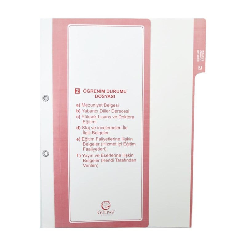 Gülpaş Öğretmen Özlük Dosyası İçi 8 Dosya Kod:699
