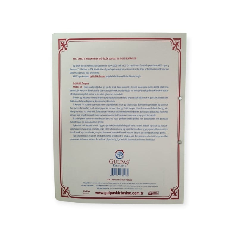 Gülpaş Personel Özlük Dosyası 24x31 Tam Kapak