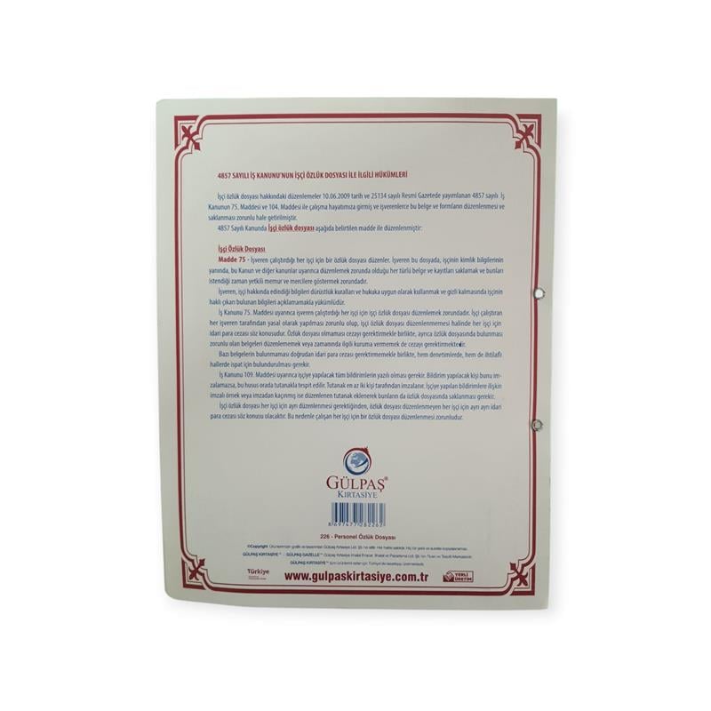 Gülpaş Personel Özlük Dosyası 24x31 Tam Kapak