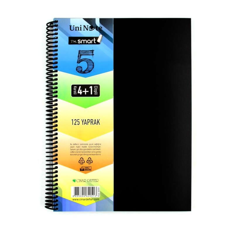 I'am Smart Plastik Kapak 125 Yaprak 4+1 Bölmeli Spiralli A4 Defter