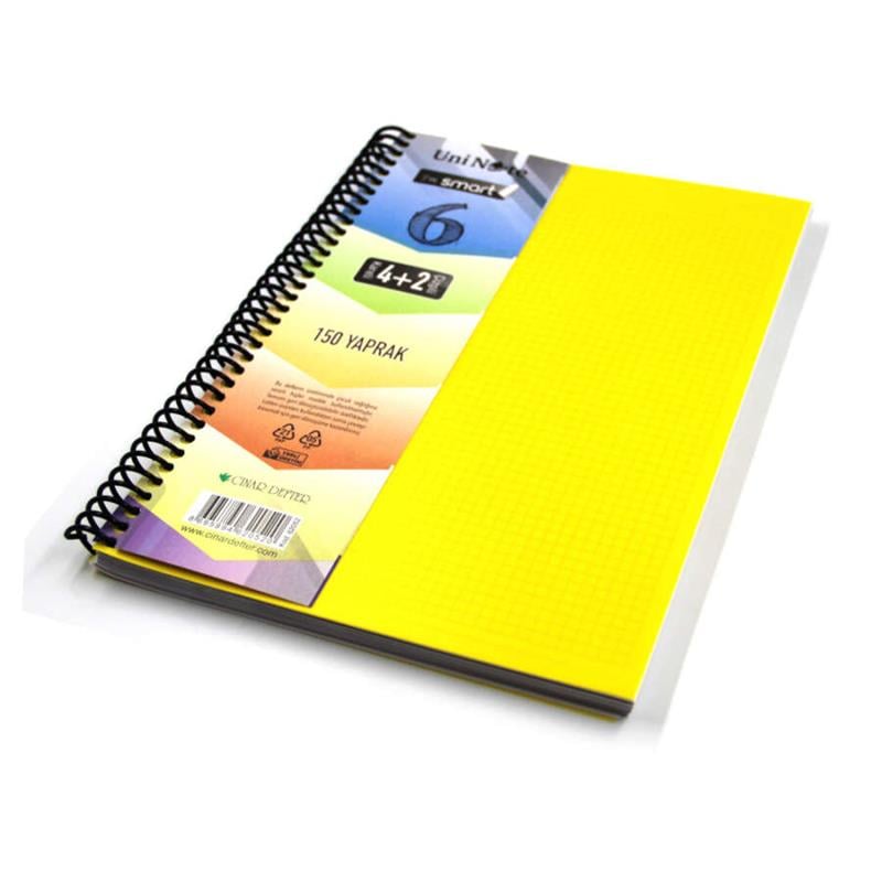 I'am Smart Plastik Kapak 150 Yaprak 4+2 Bölmeli Spiralli A4 Defter