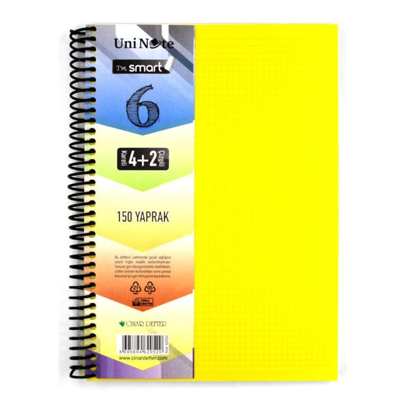 I'am Smart Plastik Kapak 150 Yaprak 4+2 Bölmeli Spiralli A4 Defter