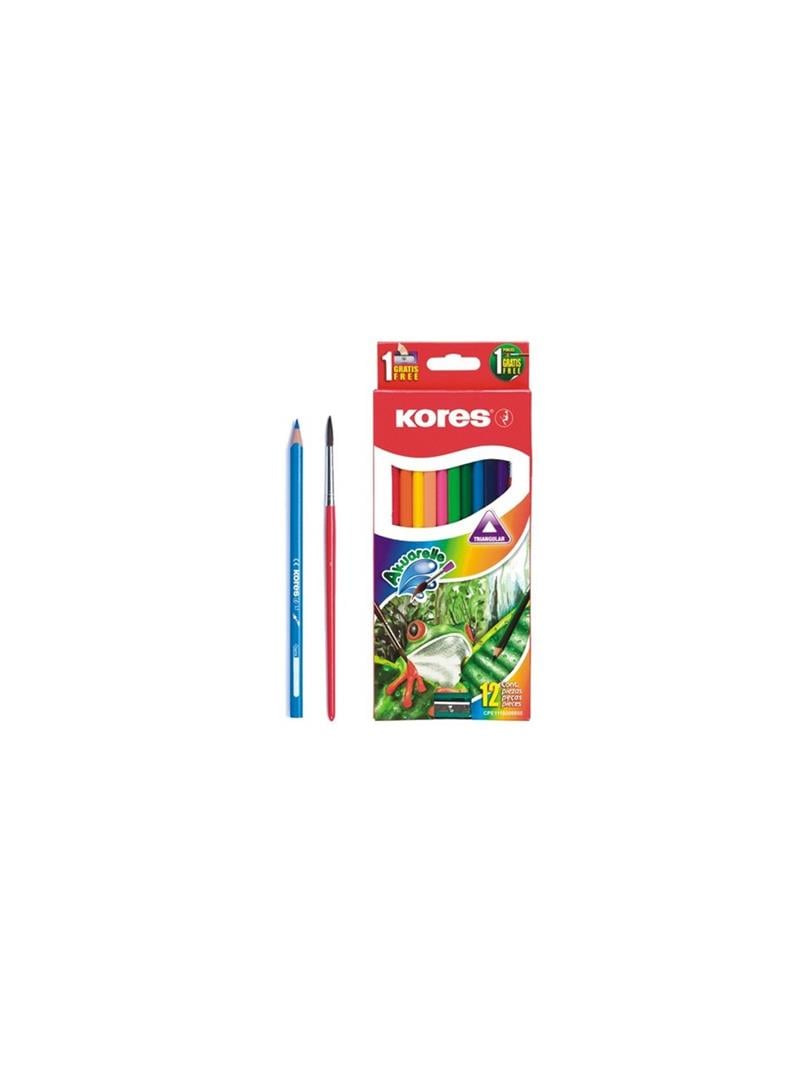 Kores Aquarel Boya Kalemi Kalemtraş + Fırça 12'li