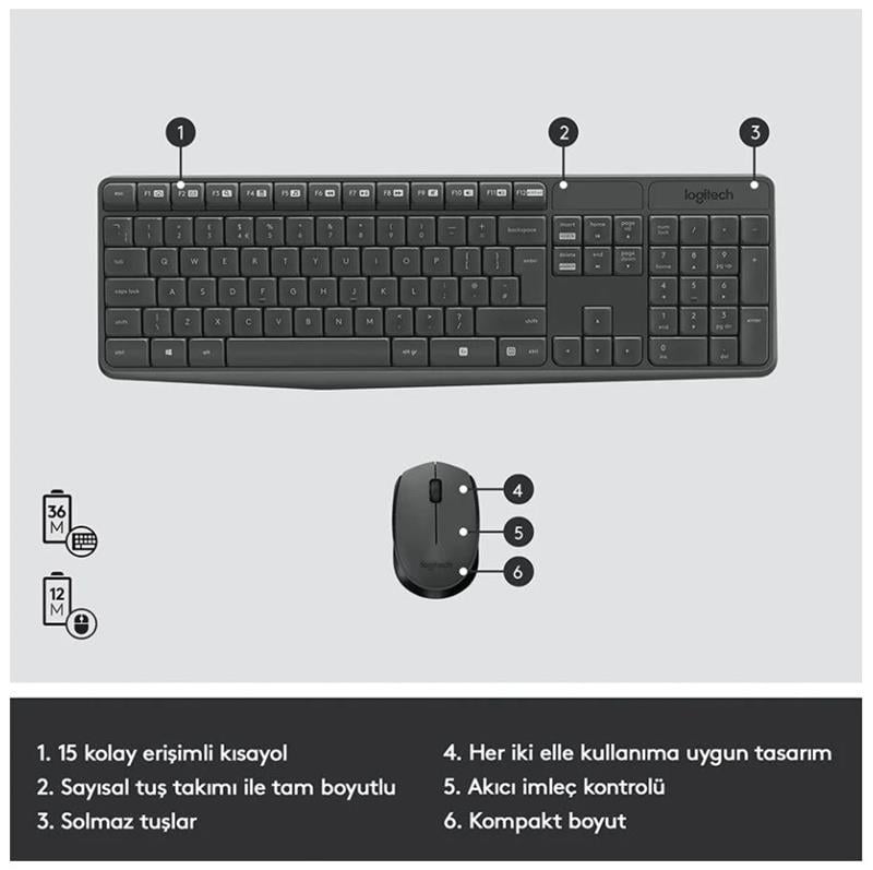 Logitech Klavye MK235 Kablosuz Mouse Set