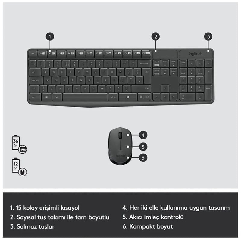 Logitech Klavye MK235 Kablosuz Mouse Set