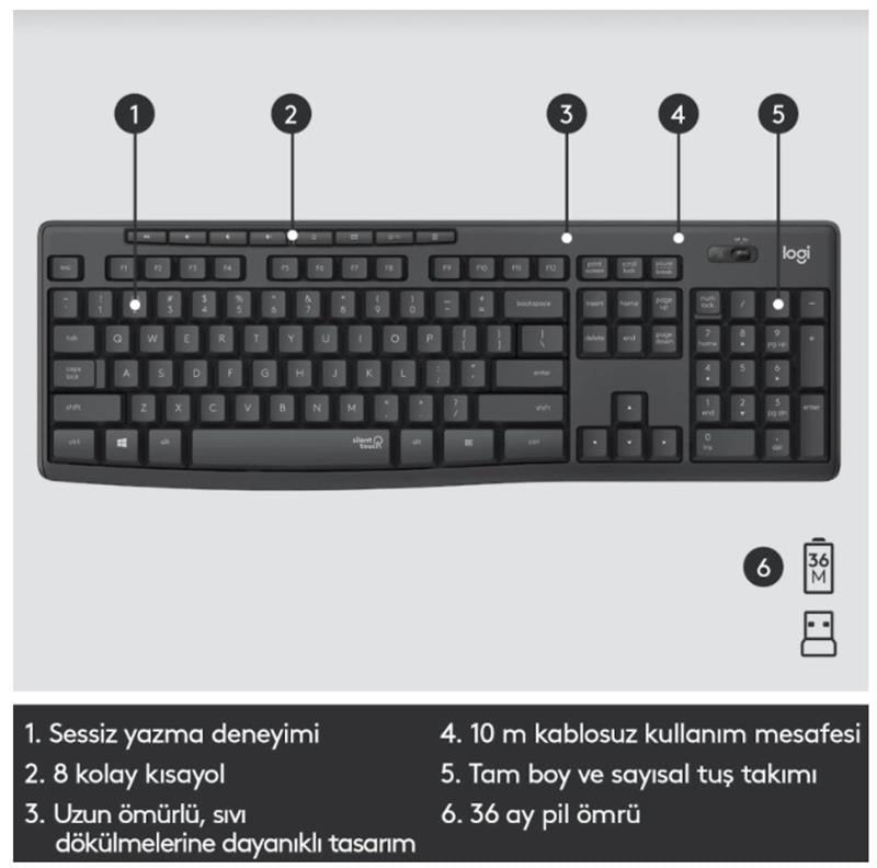 Logitech Klavye MK295 Kablosuz Mouse Set