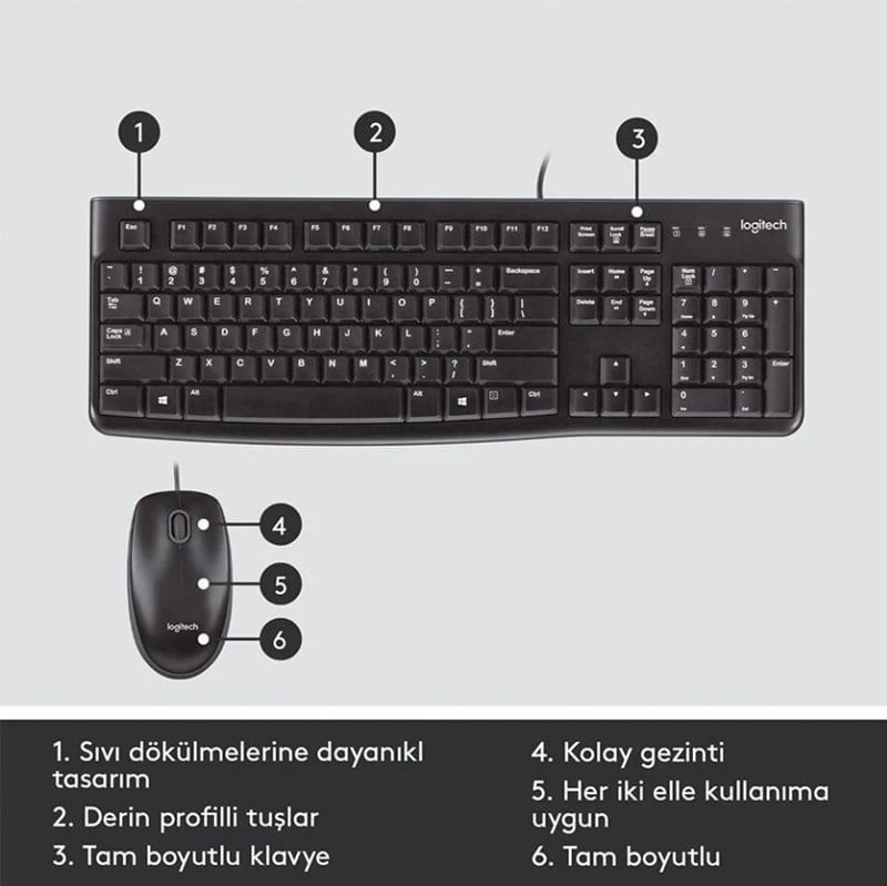 Logitech Klavye & Mouse MK120 Kablolu USB