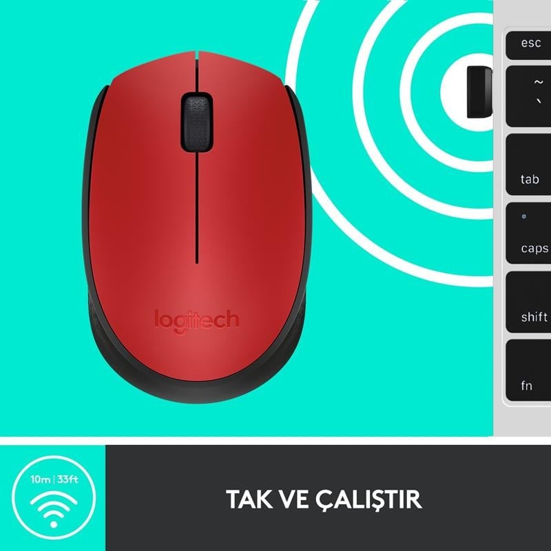 Logitech Mouse M171 Siyah-Mavi-Kırmızı Kablosuz
