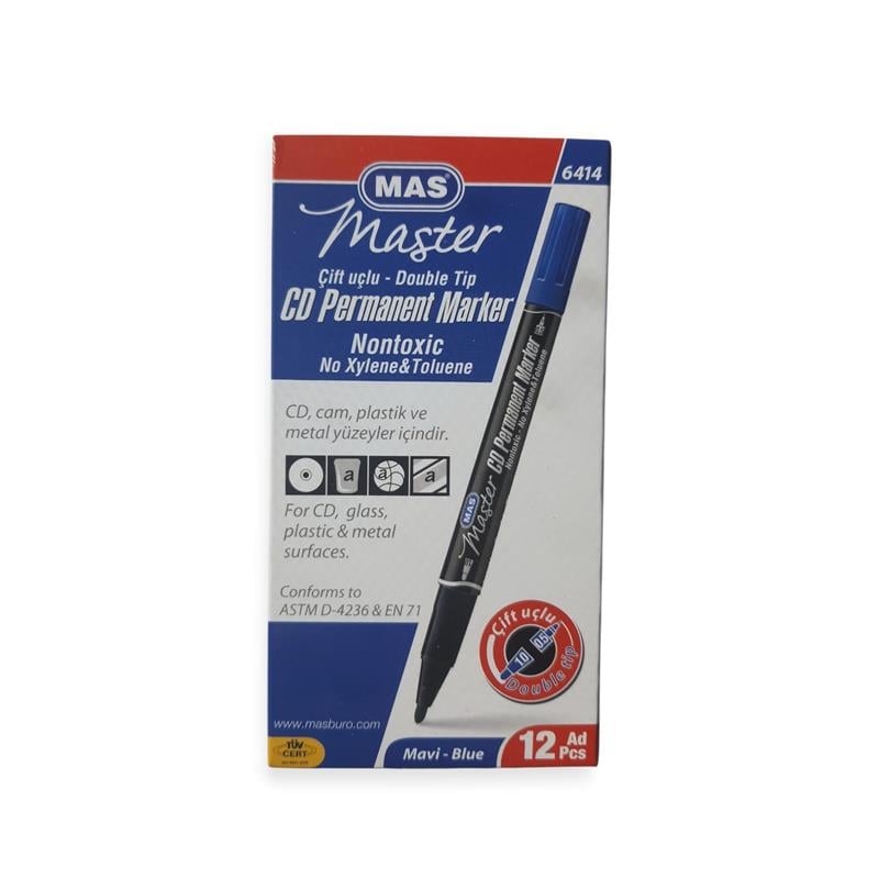 Mas Asetat Kalem CD Marker Çift Uç Mavi 12’li Paket