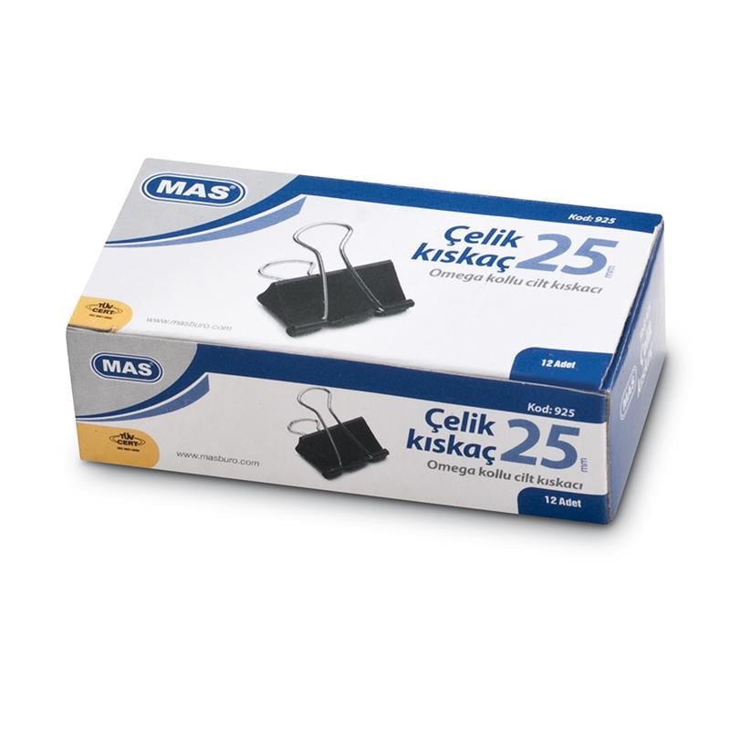 Mas Kıskaç Omega Çelik Siyah 25mm 12'li Paket