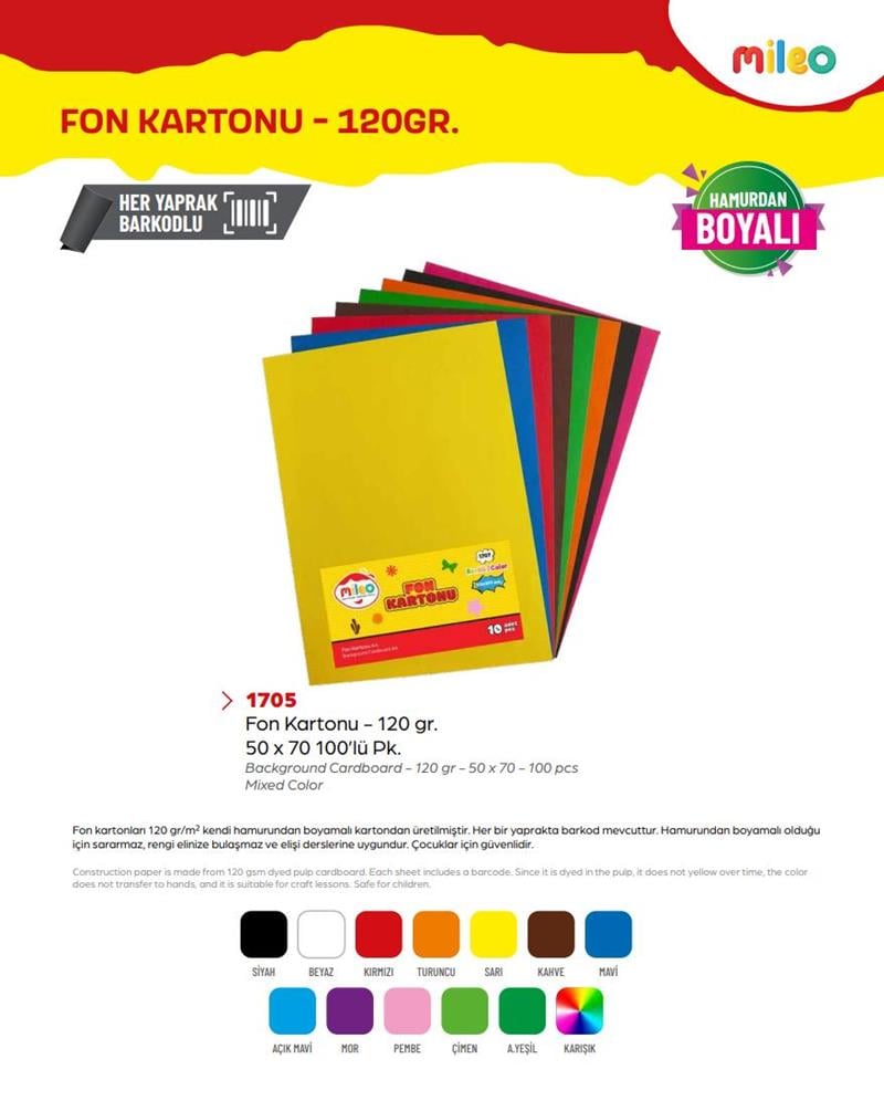 Mas Mileo Fon Kartonu 120gr 50x70 100'lü Paket Siyah Hamurdan Boyalı 1705