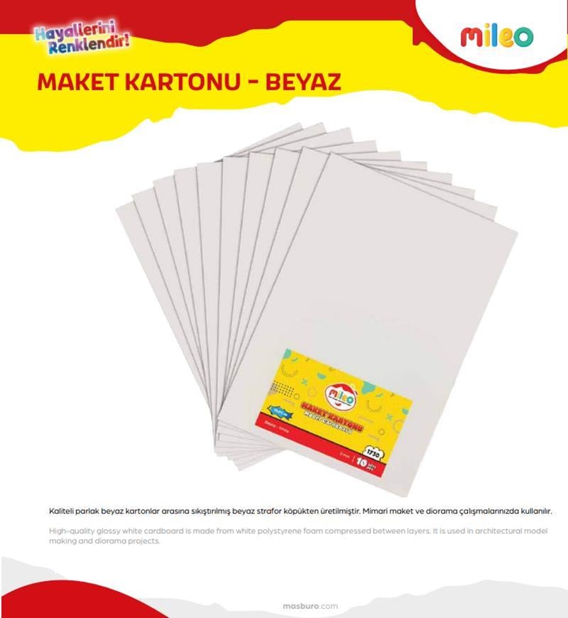 Mas Mileo Maket Kartonu 3mm 70x100 10’lu Paket Beyaz 1736