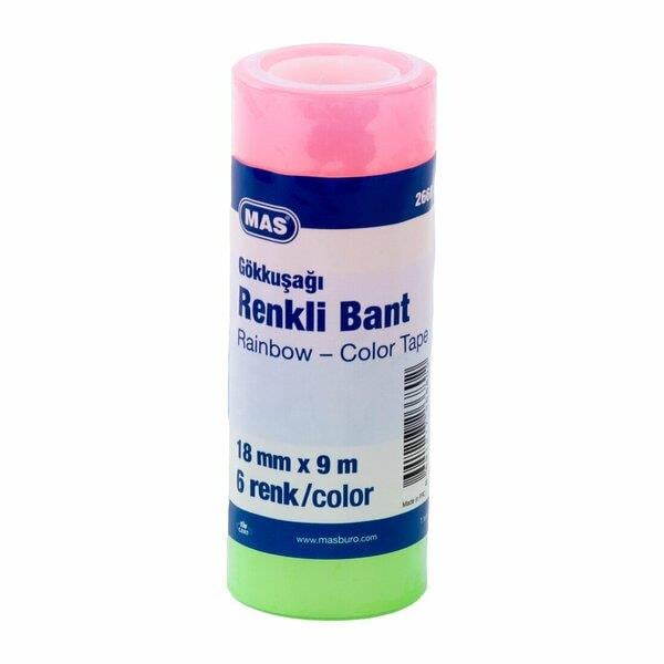 Mas Renkli Şeffaf Bant Seti - 18mm x 9m x 6 Renkli Set
