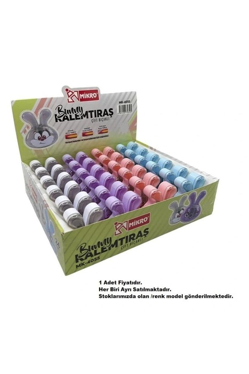 Mikro Mk-4055-24 Bunny Çift Bıçaklı Kalemtraş 24'lü Stand