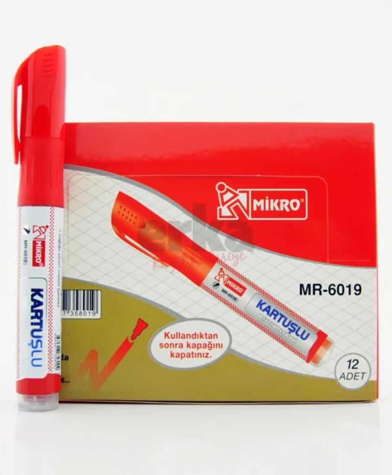 Mikro Tahta Kalemi MR-6019 Kartuşlu Kırmızı 12'li Paket