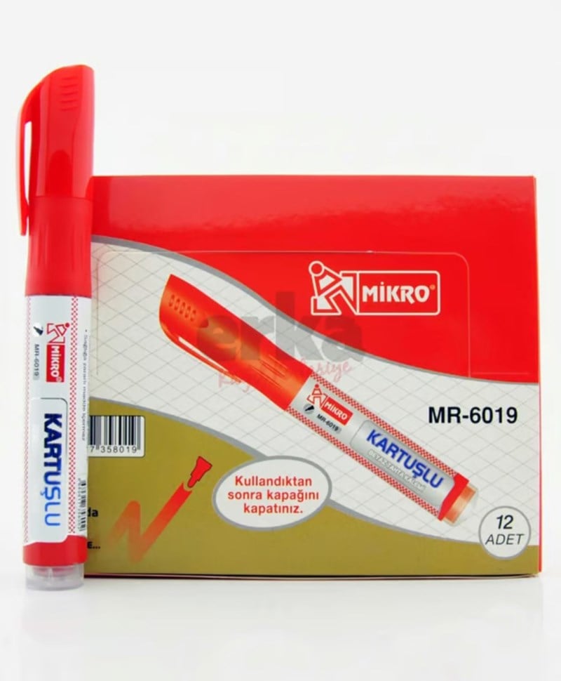 Mikro Tahta Kalemi MR-6019 Kartuşlu Kırmızı 12'li Paket