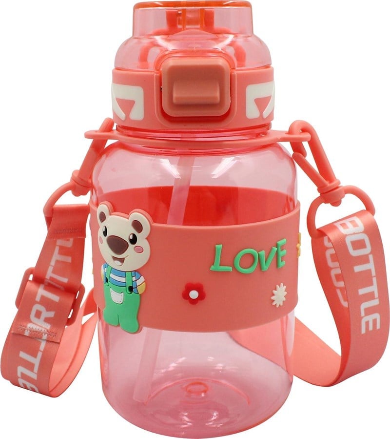 Noki Kids Su Matarası PETG Pipetli Ayıcık Silikon Kemerli 800 ml