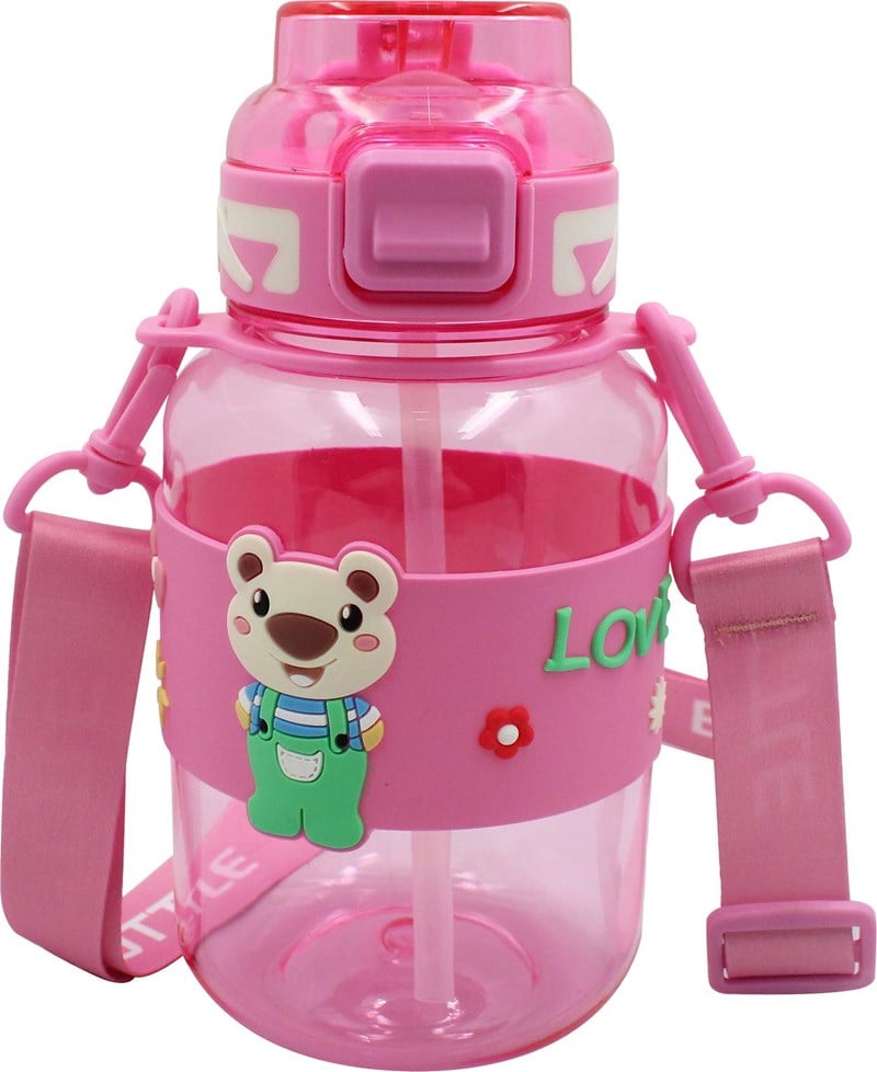 Noki Kids Su Matarası PETG Pipetli Ayıcık Silikon Kemerli 800 ml
