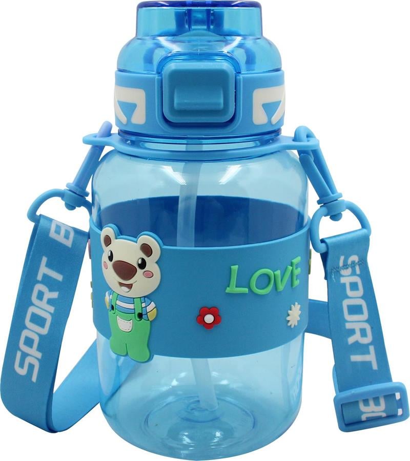 Noki Kids Su Matarası PETG Pipetli Ayıcık Silikon Kemerli 800 ml