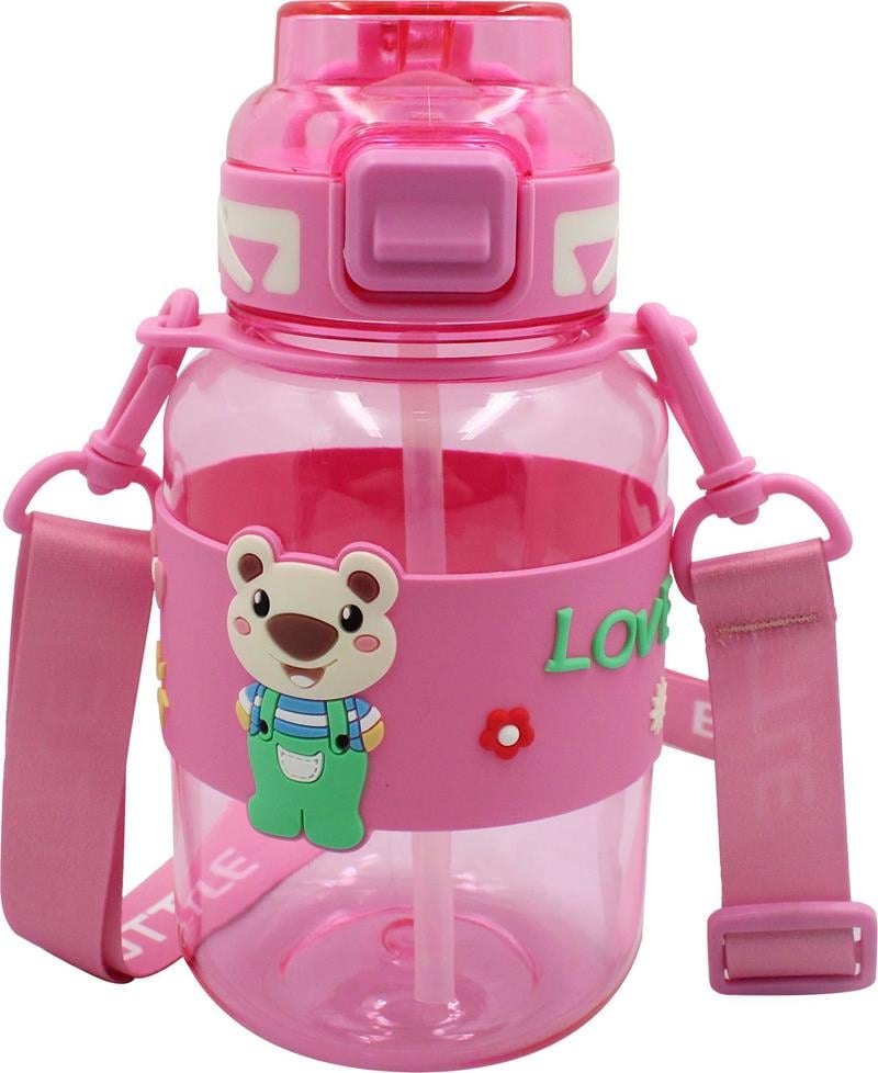 Noki Kids Su Matarası PETG Pipetli Ayıcık Silikon Kemerli 800 ml