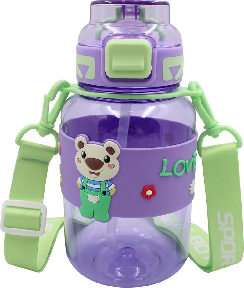 Noki Kids Su Matarası PETG Pipetli Ayıcık Silikon Kemerli 800 ml
