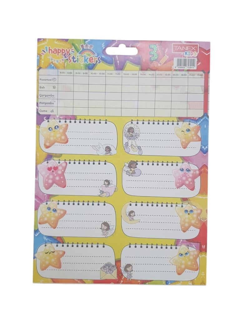 Okul Etiketi Ders Programlı Kız 3 Ad/ps