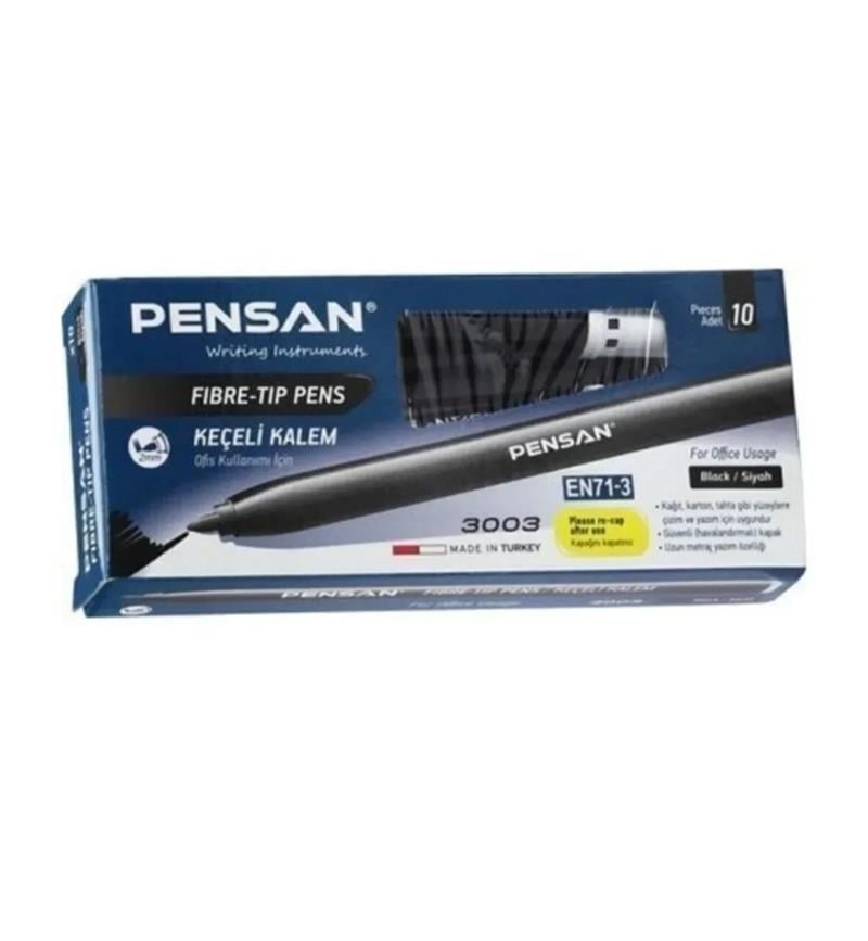 Pensan 3003 Ofis Tipi Keçeli Kalem Siyah 10'lu Paket