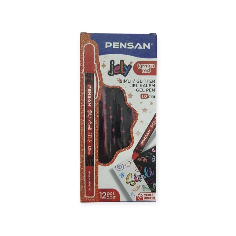 Pensan Jel Kalem 2800 Kırmızı Jely Glitter Simli 12'li Paket
