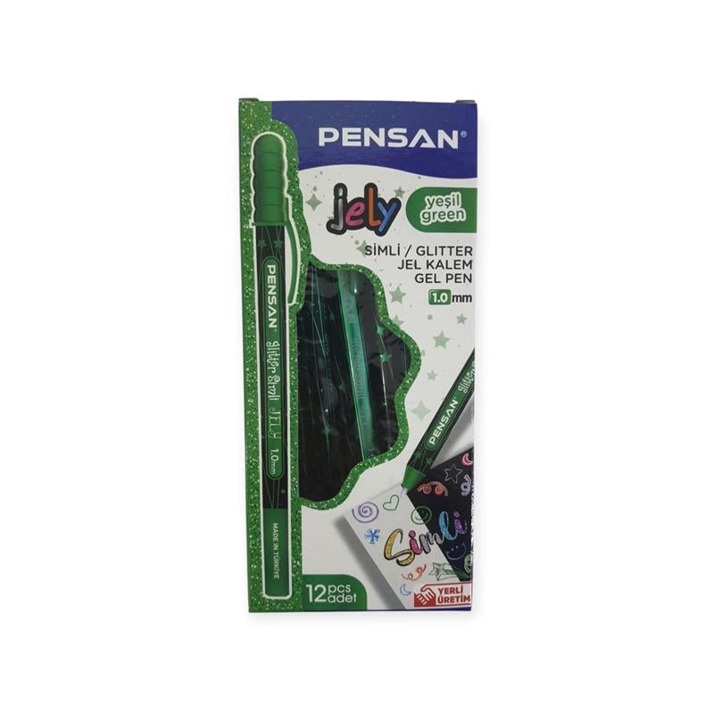 Pensan Jel Kalem 2800 Yeşil Jely Glitter Simli 12'li Paket