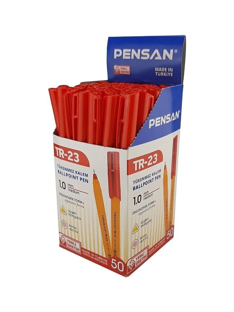 Pensan Tükenmez Kalem Üçgen TR-23 Kırmızı 50’li Kutu