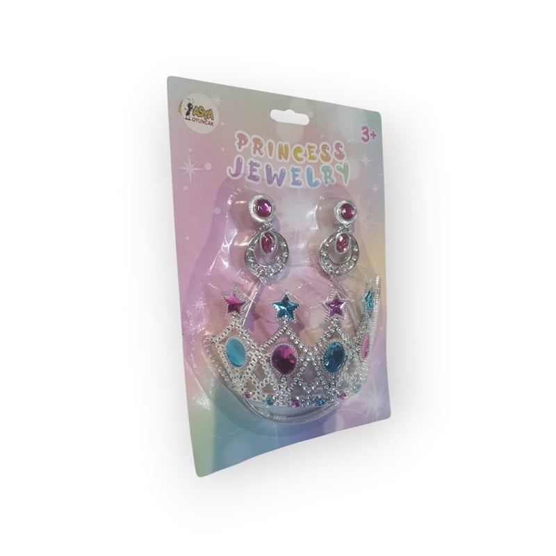 PRİNCESS JEWELRY TAÇ VE KÜPE SETİ ÇOCUK KOSTÜM AKSESUARI 