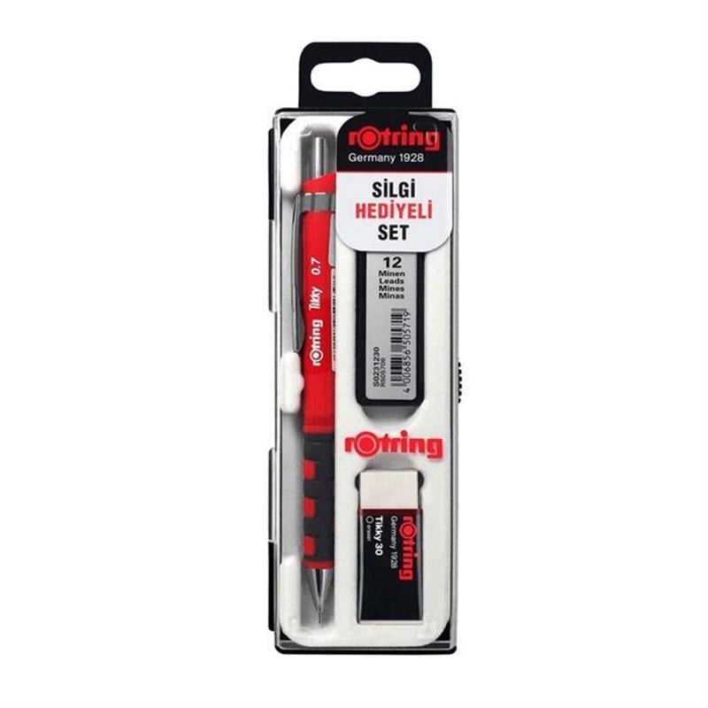 Rotring Tikky Versatil Kırmızı Kalem 0.7+Min+Silgi Hediye