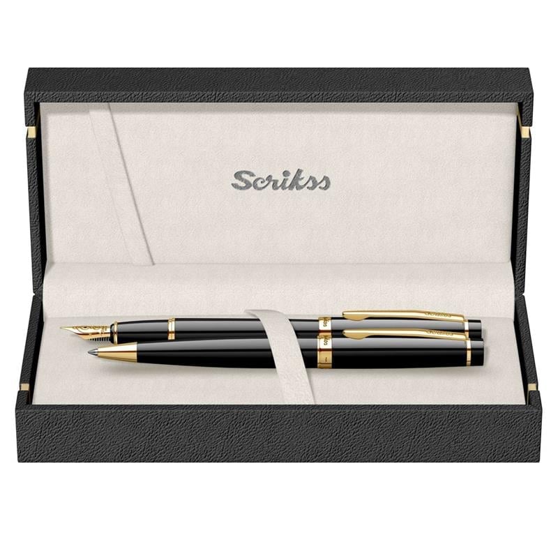 Scrikss Kalem Seti 38 Dolma & Tükenmez Siyah Altın Lüx Kutu