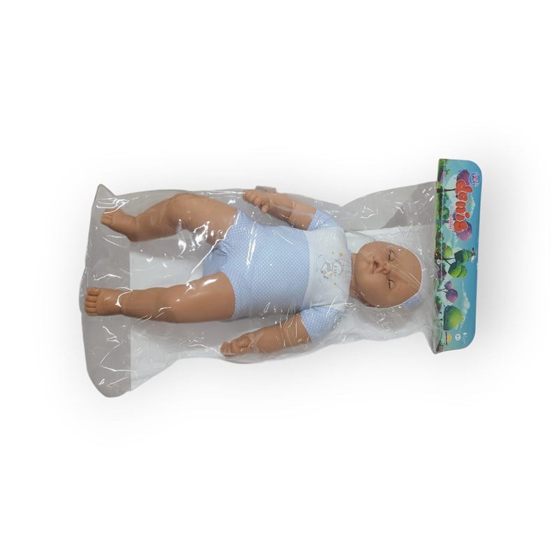 SUNMAN DENİS OYUNCAK BEBEK SAÇSIZ ŞAPKALI VE DESENLİ TULUMLU 